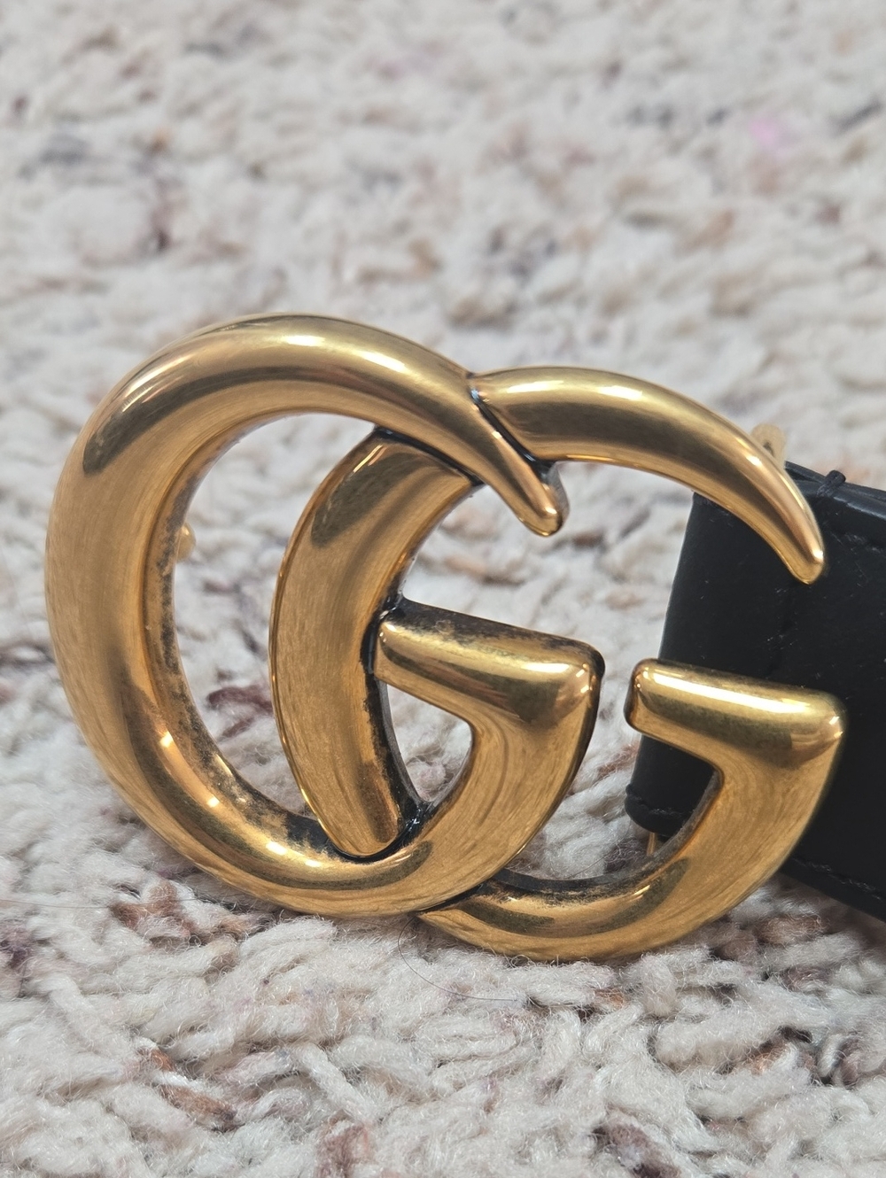 Gucci Gold Double G Logo Leather Belt Buckle